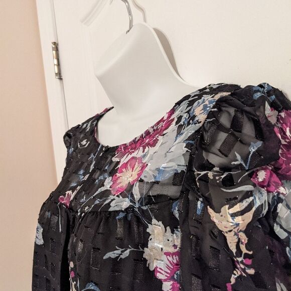Nwt BLOUSOLIGY Black Floral Blouse With Puff Sleeves Size Small @Z - Picture 12 of 13